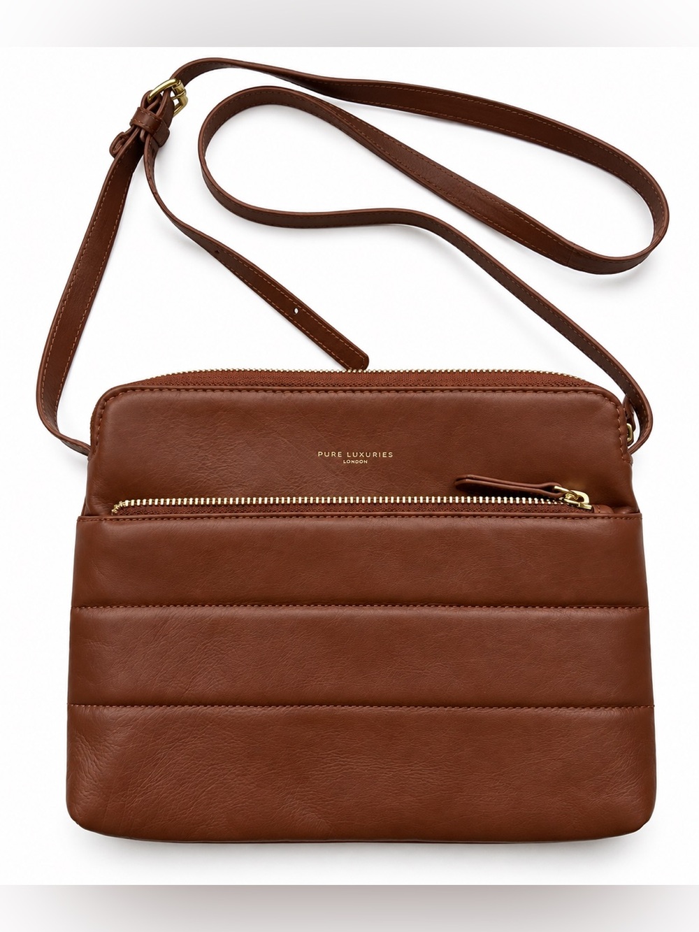 Pure Luxuries London Brown Leather Crossbody Bag Zip Pocket Adjustable Strap